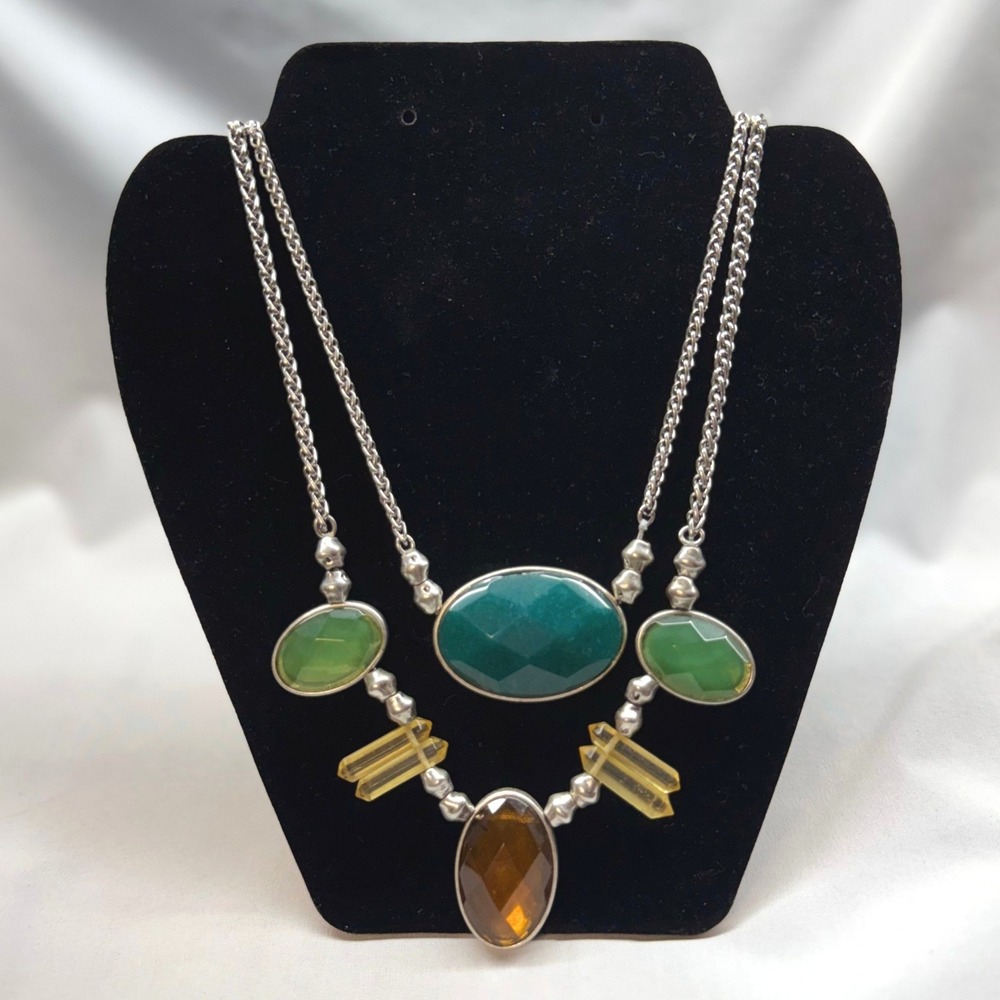 Lucky Brand Layered Necklace Womens OS Green Multi Stone Good Boho Statement